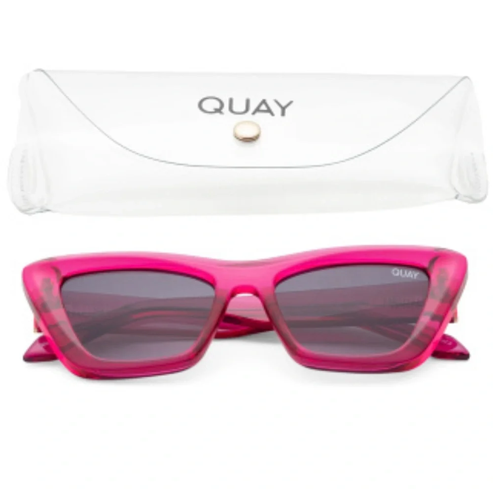 QUAY On The Radio Sunglasses Pink Frame Grey Lenses Retro Cat Eye NWT